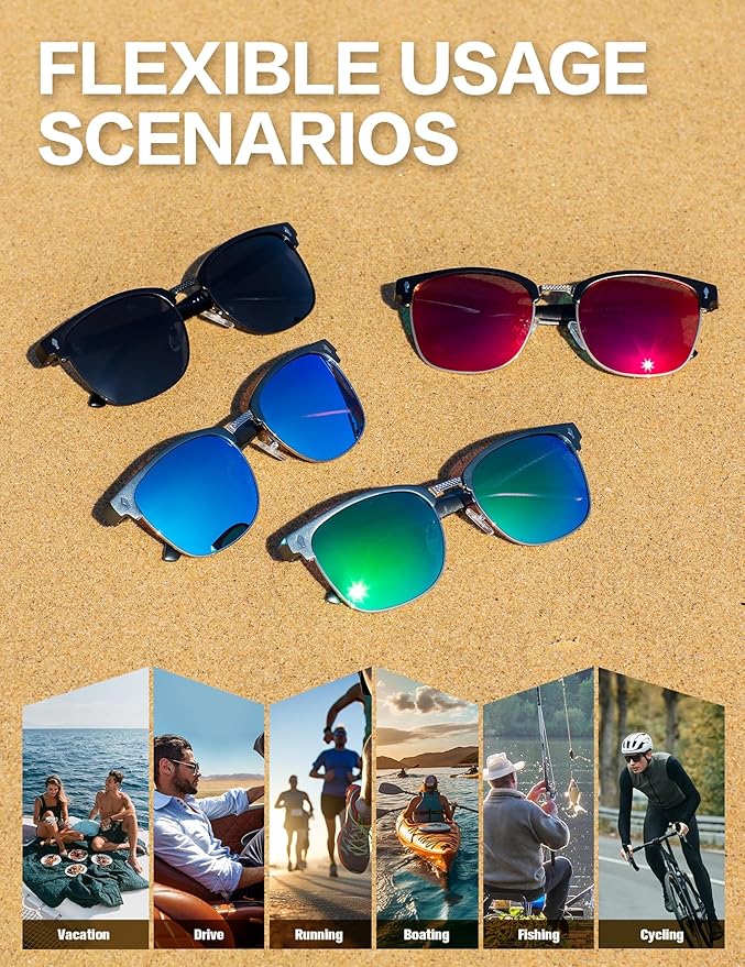 BIRCEN Mens Polarized Sunglasses for Driving: Al-Mg Metal UV Protection Sun Glasses Square Shades for Fishing Travel 2026