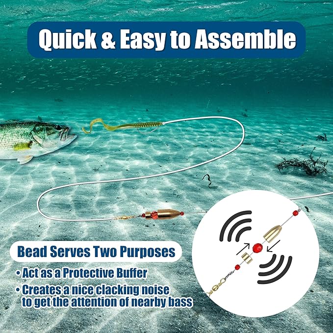 Reaction Tackle Carolina Rigs for Bass Fishing- Freshwater Saltwater - Brass Pre Rigged Kit- Fishing Weights Barrel Sinkers 6-Pack