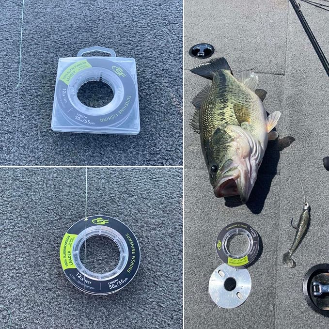 SF 100% Pure Fluorocarbon Leader Material Fishing Line Virtually Invisible Shock Resistant Increased Sensitivity Sink Fast Clear 55yd