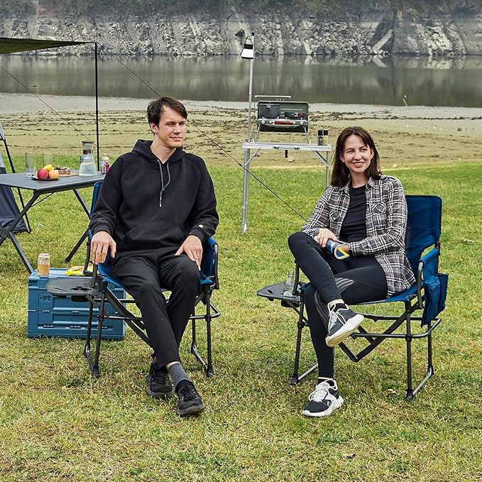 EVER ADVANCED Camping Directors' Chair with Side Table, Portable Folding with Compact Size, Heavy Duty Lawn Chair with Pocket for Camping, Lawn, Sports and Fishing, 400lbs, Blue