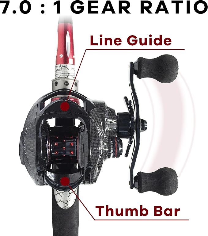 FISHDROPS Baitcaster Reels, 9+1BB, CNC Aluminum Spool, Magnetic Brake System Bait Caster Reel High Speed Gear Ratio 7.0:1 Ultra Smooth Low Profile Baitcasting Fishing Reel