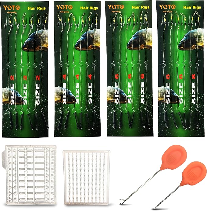 YOTO 24PCS-Carp-Fishing-Hair-Rigs,Carp Fishing Gear with Wide Gape Hook,Zig Rigs Carp Fishing Kit with Carp Accessories