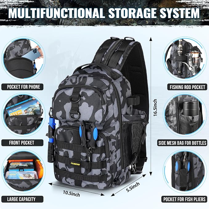 PLUSINNO Fishing Gear,Fishing Backpack with Floating Fishing Net,Tackle Boxes,Waterproof Fishing Tackle Bag,Fishing Gifts for Men