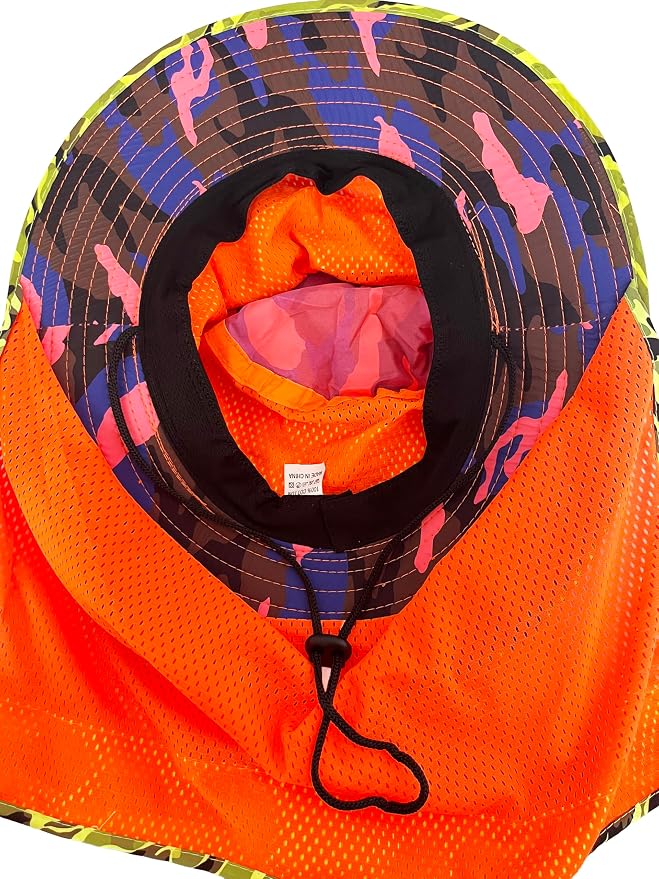 Men High Visibility Reflective Sun Hat with Neck Flap Wide Brim Boonie Hat Bucket Cap