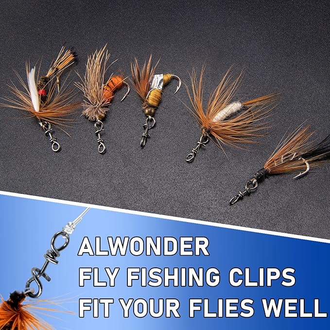Alwonder 150-Pack Fly Fishing Snaps Twist Clips, 3/5 Sizes Stainless Steel Quick Change Lure Snaps No Knot Clip Quick Snap Fast Snap Lure Connector for Jigs Lures Fishing Clips Swivels Terminal Tackle