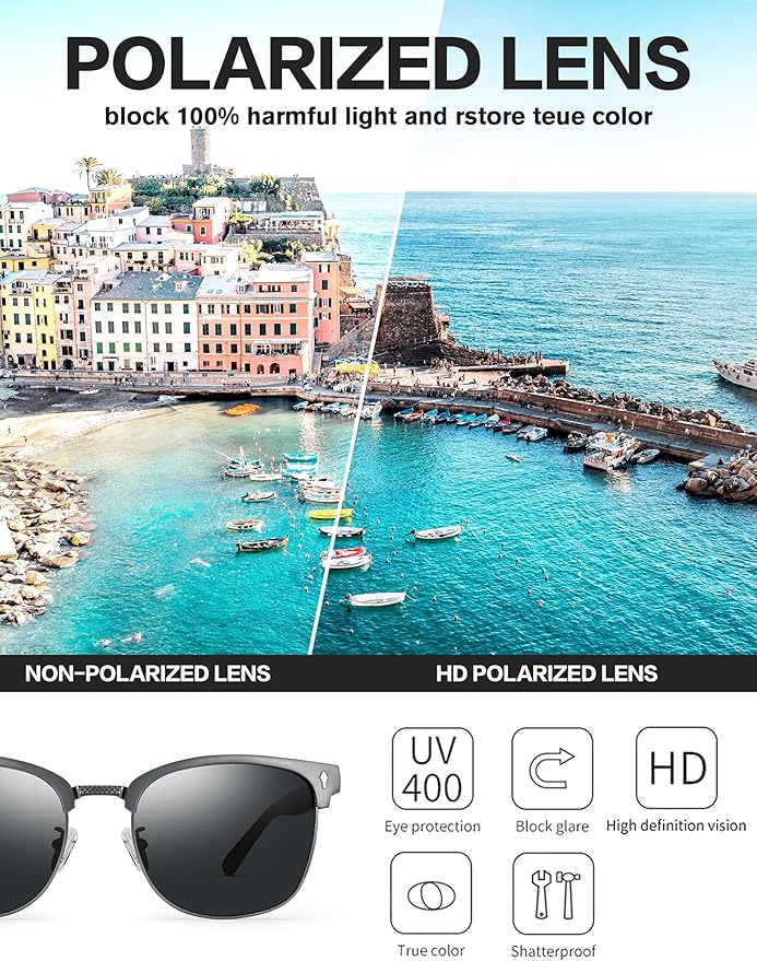 BIRCEN Mens Polarized Sunglasses for Driving: Al-Mg Metal UV Protection Sun Glasses Square Shades for Fishing Travel 2026