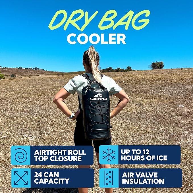 Sun Ninja Floating Dry Bag Cooler – Roll Top Leak Proof Closure, Collapsible, Waterproof Outdoor Cooler with Padded Shoulder Strap - Perfect for Kayaking, Fishing, Beach, Hiking -20L