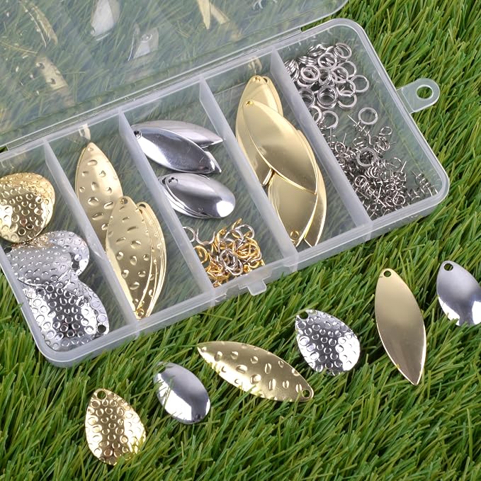 Fishing Spoons Rigs Spinner Blades Baits Kit, 150pcs Willow Colorado Blade Spin DIY Lure Making Supplies for Spinnerbait Bass Walleye Pike Spinner Rigs Making Accessories Set