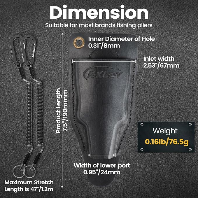 Fishing Pliers Holster with Retractable Lanyard, Universal Fit for Most Sea Fishing & Wild River Lure Tongs Leather Accessories