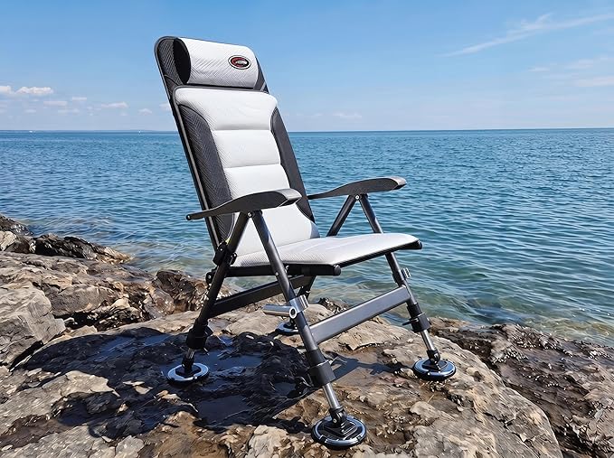 Portable Fishing Chair, All-Terrain Adjustable Folding Stool with Multi-Angle Reclining, Retractable Legs(Naked Chair)