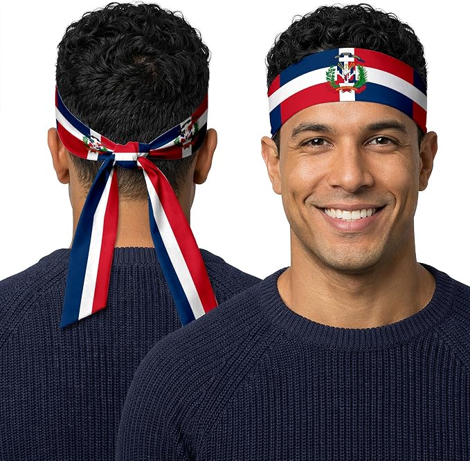 Tie Headband for Women & Men, Flag Patterned Sports Sweatband Head Wrap, Hair Bandana Accessory, 40" x 2.4"