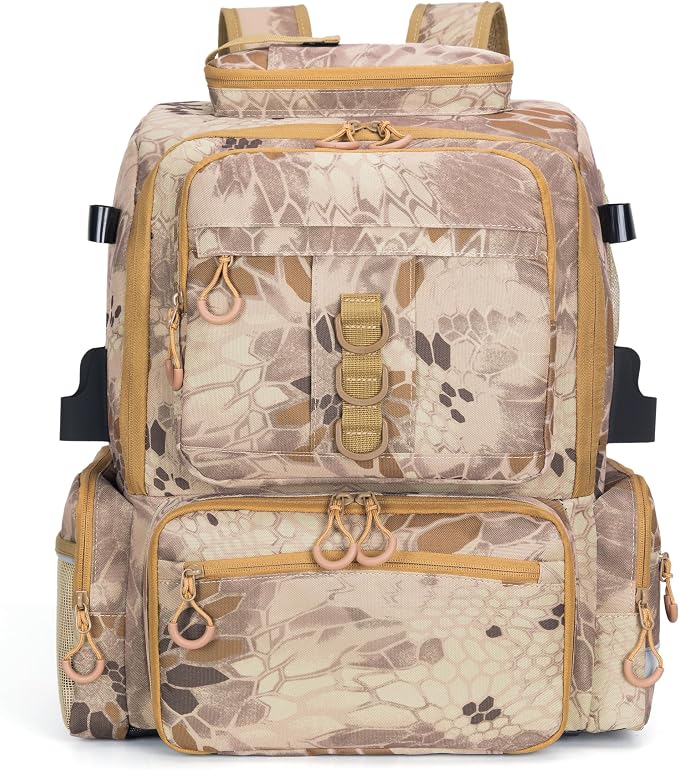 Rabjen Fishing Tackle Backpack, 45L Storage Waterproof Travel Bag Store Fishing Gear with Insulated Top Pocket