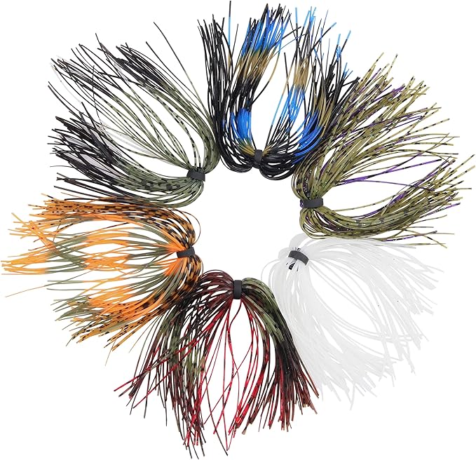 Silicone Jig Skirts Fishing Lures 50 Strands Bass Fishing Jigs Spinnerbait Skirts Replacement Kit Squid Jig Spinner Bait DIY Fishing Lures 12/24 Bundles