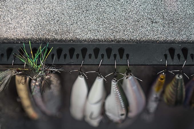 T-H Marine Tackle Titan Fishing Lure Rack – 14" Black – Holds 40+ Hook and Rig Lures – Tackle Storage Organizer with 20 Large & 22 Small Holes – Mounts with Screws or Tape – Compact Boat Use