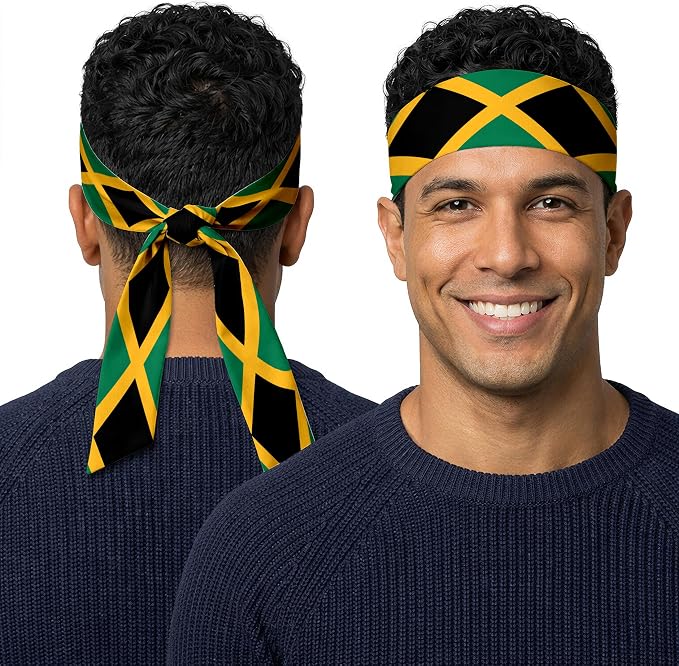 Tie Headband for Women & Men, Flag Patterned Sports Sweatband Head Wrap, Hair Bandana Accessory, 40" x 2.4"