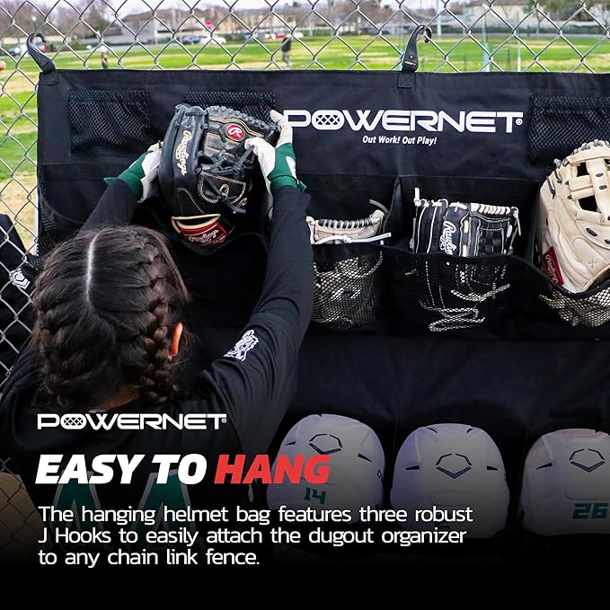 PowerNet Softball & Baseball Helmet Hanging Bag, 12 Pocket Baseball Glove & Helmet Storage Holder & Dugout Organizer, Portable Baseball Gear Training Equipment Holder, Team Colors