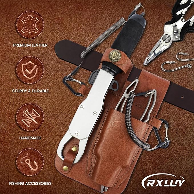 Fishing Pliers Holster with Retractable Lanyard, Universal Fit for Most Sea Fishing & Wild River Lure Tongs Leather Accessories
