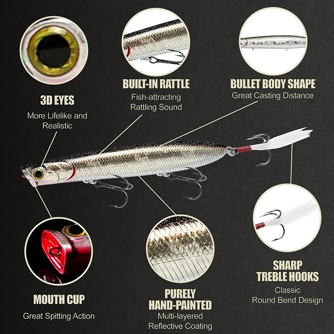 LUCKY CRAFT Gunfish 117 Freshwater Fishing Lures, Top Water Fishing Gear for Trout and Bass Fish, Spooks Cupped Mouth Walker, Long Casting Treble Hooks, Fish Accessories for Tackle Box