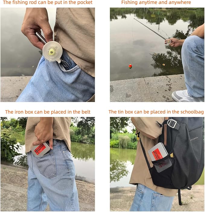 Survival Fishing Kit with Telescopic Rod, Compact Fishing Gear | Pocket Fishing Kit with Telescopic Rod, Reel, Hooks&Line for Camping, Hiking & Travel, Gift for Fishermen &Him
