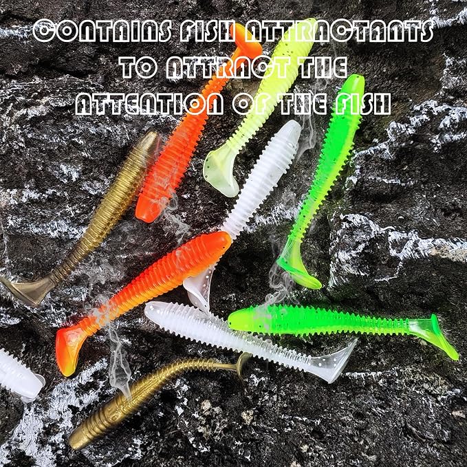 Soft Fishing Lures Kit Paddle Tail Swimbaits Plastic Worms Set Mixed Color Minnow Jerkbait Bass Lure Baitsfor Trout,Walleye,Crappie