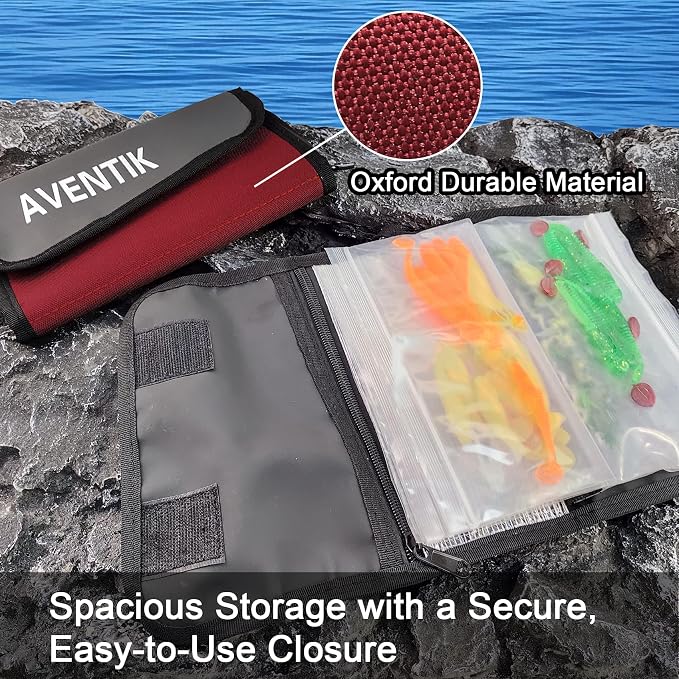 Aventik Fishing Tackle Organizer Case Soft Bait Binder Plastic Baits Spinner Bait Tackle Organized Removable Storage Pockets (Dark Red)