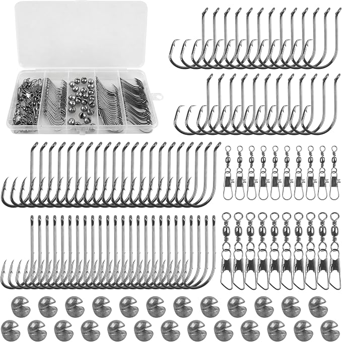Fishing Hooks Swivel Sinker Set, 120Pcs Fishing Terminal Tackle Assortment Baitholder Octopus Circle Hooks Barrel Swivels Slipt Shot Sinker Weight Beads with Tackle Box