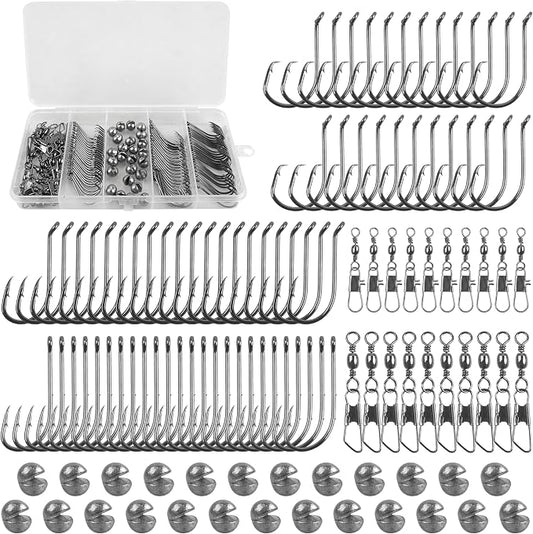 Fishing Hooks Swivel Sinker Set, 120Pcs Fishing Terminal Tackle Assortment Baitholder Octopus Circle Hooks Barrel Swivels Slipt Shot Sinker Weight Beads with Tackle Box