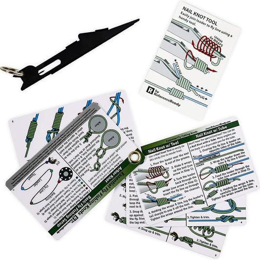 ReferenceReady Fishing Nail Knot Tying Tool Combo - Angler's Accessories Kit with Waterproof Knot Pocket Guide, Nail Knot Tying Tool with Hook Cleaner, and Fly Box Sticker - Great Gift for Fishermen