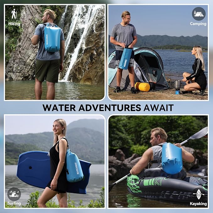 MARCHWAY Floating Waterproof Dry Bag Backpack 5L/10L/20L/30L/40L, Roll Top Sack Keeps Gear Dry for Kayaking, Rafting, Boating, Swimming, Camping, Hiking, Beach, Fishing