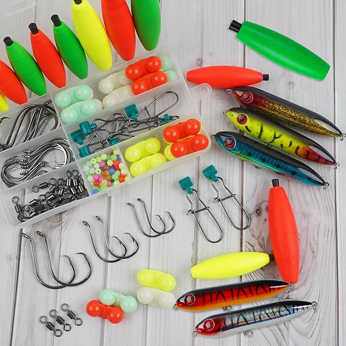 Catfishing Tackle Making Kit Catfish Rig Accessories, 110/148pcs Santee Rig Catfishing Tackle with Catfish Floats Catfish Rattles Peg Floats Hooks Swivels Sinker Slides Catfishing Equipment