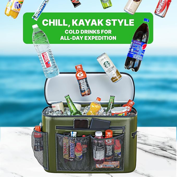 TidyFriend Kayak Cooler Behind Seat, Waterproof Cooler for Kayaking, Kayak Accessories Cooler Bag, Compatible with Lawn Chair Seat, Portable Ice Chest, Keeps Drinks Cold, Travel, Beach, Lunch