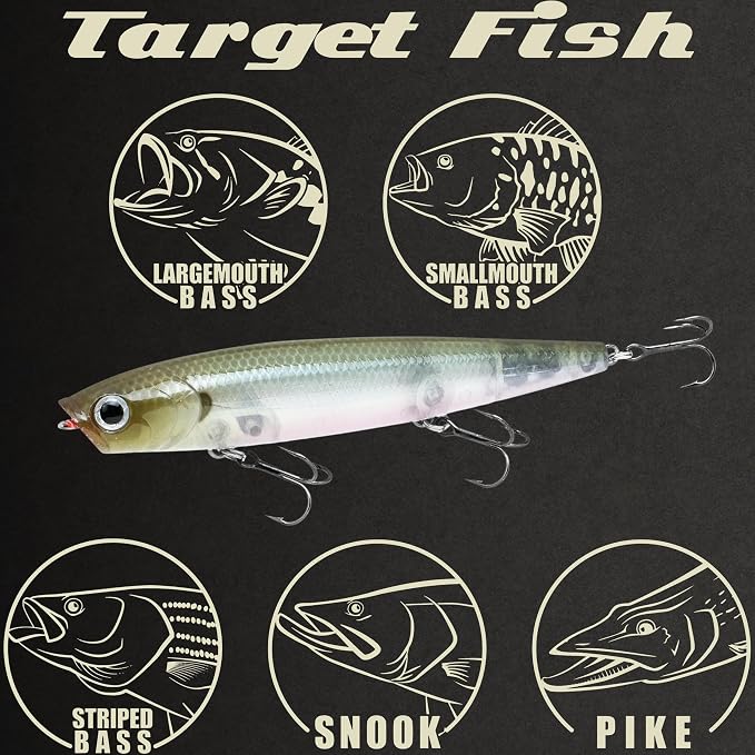 LUCKY CRAFT Gunfish 95 3 Hook Freshwater Fishing Lures and Bait for Bass Fish, Topwater Fish Line, Surface Bait with Treble Hooks, Fishing Gear for Tackle Box
