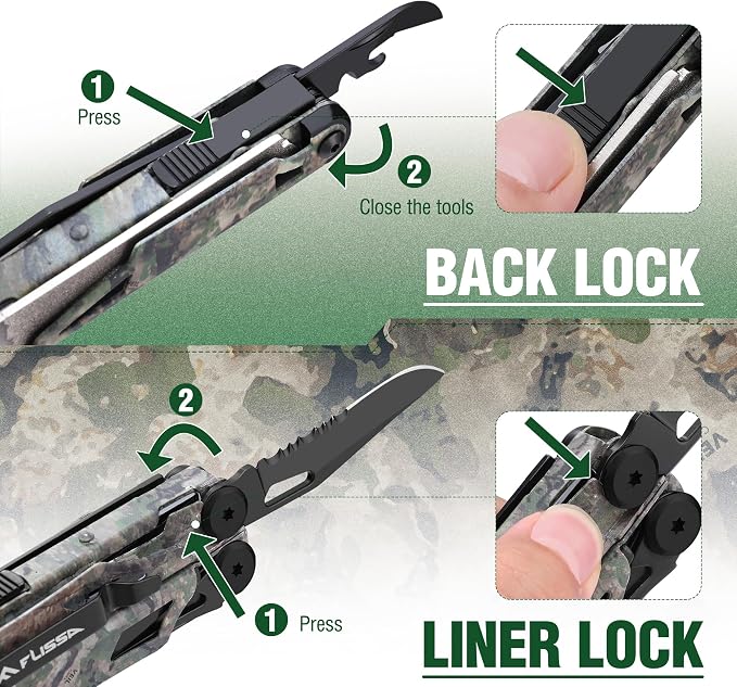 FLISSA Multitool, 18 in 1 Camo Multitool Pliers with Fire Starter, Window Breaker, Whistle, Stainless Steel EDC Gear with Sheath - Perfect for Survival, Simple Repair, Camping