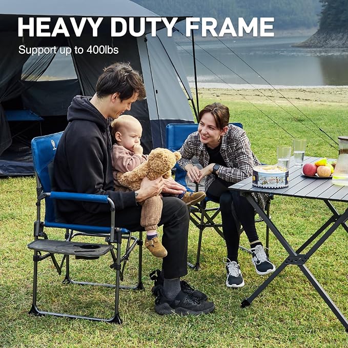 EVER ADVANCED Camping Directors' Chair with Side Table, Portable Folding with Compact Size, Heavy Duty Lawn Chair with Pocket for Camping, Lawn, Sports and Fishing, 400lbs, Blue