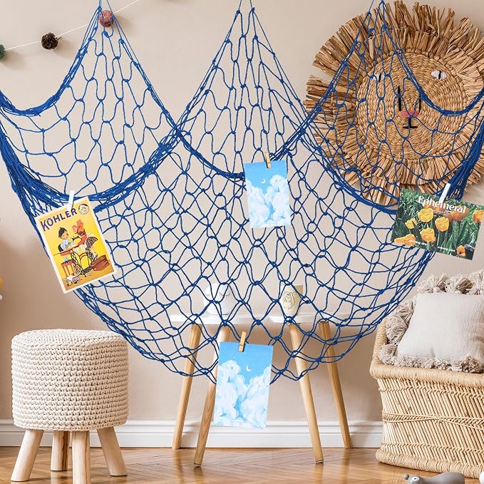 12 Pack Decorative Fish Netting for Party 80 x 40 Inch Natural Cotton Fish Net Decorations for Pirate Ocean Under The Sea Hawaiian Mermaid Party Picture Wall Hanging Decoration(Classic Color)
