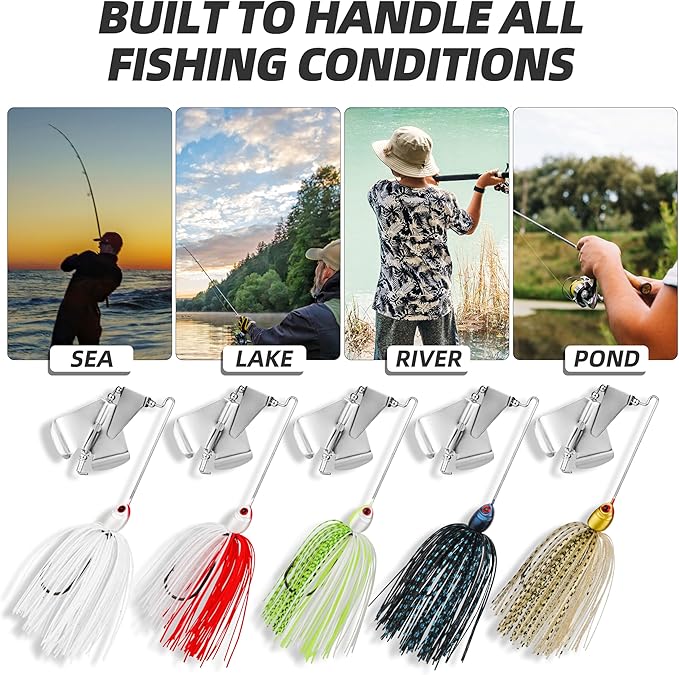 Double Prop Buzzbaits - Fishing Lures Buzzbait Spinnerbait Jigs Lure for Bass, Pike & More - Lifelike Action with Double Propeller Design, Ideal for Men Anglers, 5pcs