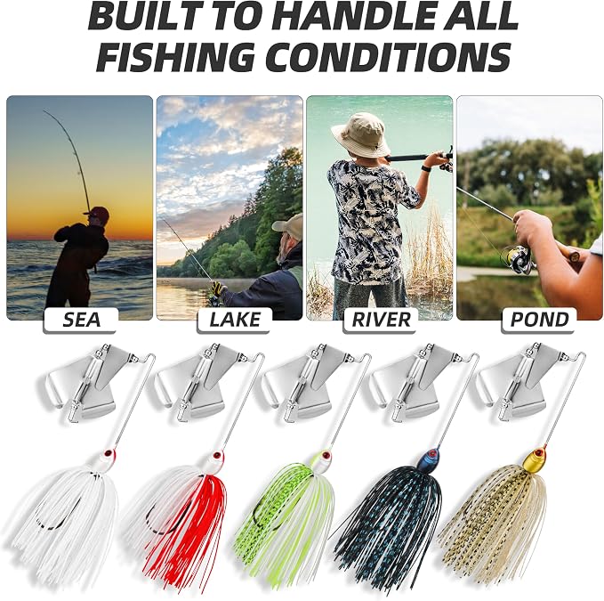 Double Prop Buzzbaits - Fishing Lures Buzzbait Spinnerbait Jigs Lure for Bass, Pike & More - Lifelike Action with Double Propeller Design, Ideal for Men Anglers, 5pcs