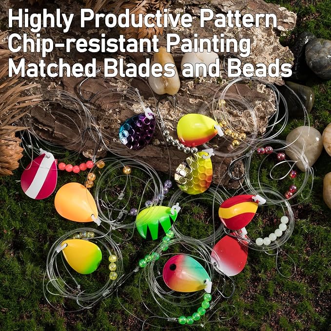 Dr. Fish 10 Pack Walleye Rigs Kit, 47 Inches, 15LB Mono Crawler Harness Walleye Float Rig Colorado Spinner Octopus Hooks for Freshwater Trolling