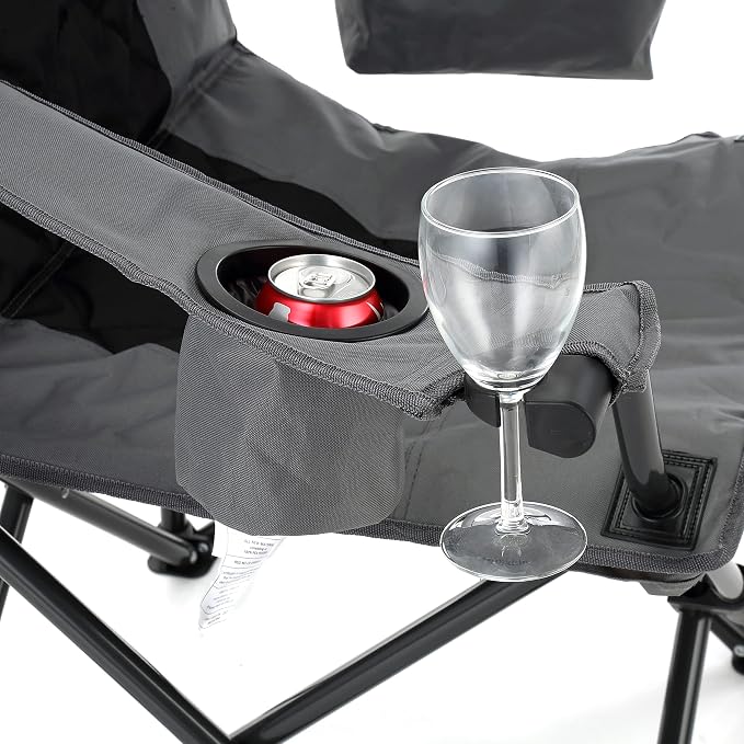 ARROWHEAD OUTDOOR Portable Deluxe Folding Camp Quad Chair w/Headrest, Glass & Cup Holders, Armest 6-can Cooler, Heavy Duty Carry Bag, 550 lbs Weight Capacity