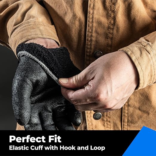 toolant Waterproof Gloves for Men and Women, Freezer Gloves with Grip, Double Nitrile Dipped for Extreme Oil Repellent, for Construction, Mechanics, Mining, Plumbing, Black, Medium