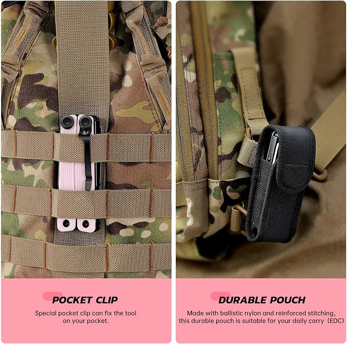 SIUPRO Multitool Pocket Knife for Men, Women, Tactical Multi Tool with Pliers, Saw, Screwdriver, All Self-Locking, Survival Gear With Clip and Pouch for Camping, Gifts Idea, Pink