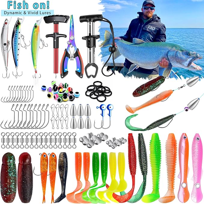 Fishing Backpack with Tackle Boxes,45L Large Waterproof Fishing Bag with Fishing Gear,Fishing Gifts for Men Women,Gear Combo Kit,Camouflage Black