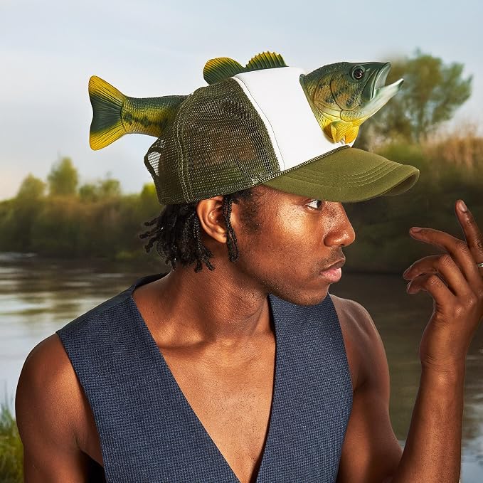 Coddies Bass Fish Hat - Hilarious Novelty Bass Fishing Hat, Perfect Gag Fishing Gift for Anglers, Dads & Fish Enthusiasts