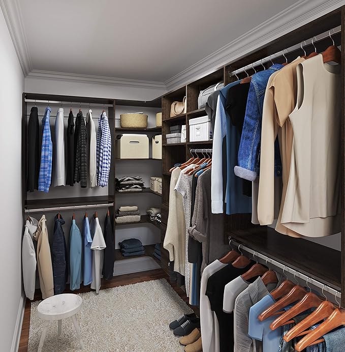 Easy Track Ultimate Corner Wood Kit Closet Organizer, Truffle