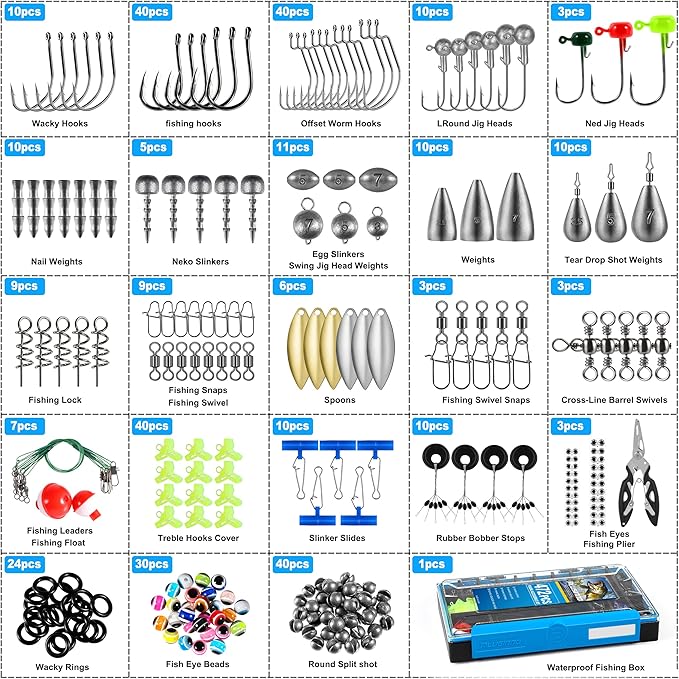 472PCS Fishing Accessories Kit, Waterproof Tackle Box with Tackle Included, Fishing Gifts for Men Included Hooks, Weights, Pliers,Fishing Gear and Equipment for Bass Trout