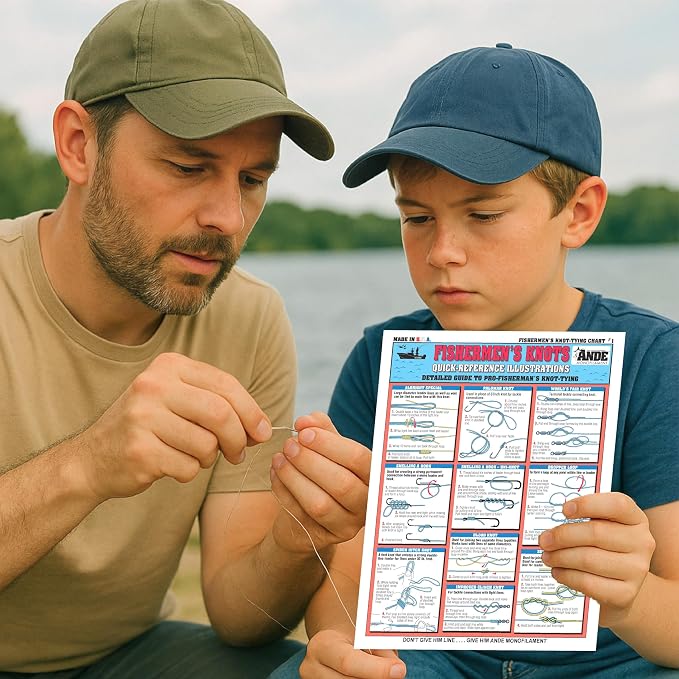 Fishing Knot Tying Chart #1 - Waterproof Quick Reference Guide to 18 Essential Fishing Knots - (Freshwater & Saltwater) - Double-Sided & Easy to Read - Great Gift for Beginners | Fishermen's Knots