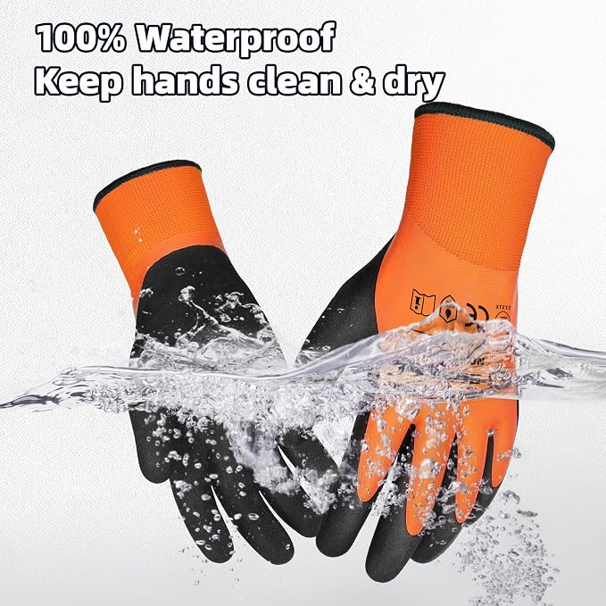 Schwer 2 Pairs Waterproof Work Gloves for Men and Women CR3306, Gardening Gloves with Double Latex Coated, Non-slip Working Gloves, Outdoor Construction, Car and Fish Cleaning, No Fleece Lining, M