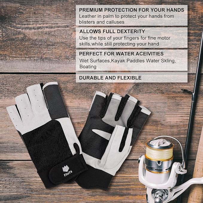 FitsT4 Sports Sailing Gloves 3/4 Finger and Grip Great for Sailing, Yachting, Paddling, Kayaking, Fishing, Dinghying Water Sports for Men and Women