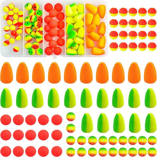 SILANON Pompano Rigs Floats Beads Kit,Foam Snell Fishing Floats Bobbers for Surf Fishing Live Bait Walleye Rig Making Accessories Bullet Cylinder Float for Trout Catfish