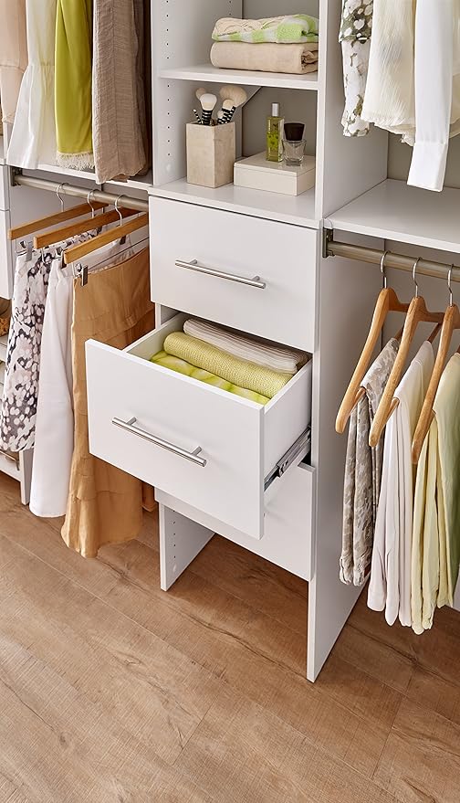 ClosetMaid SuiteSymphony Wood Closet Drawer, Add On Accessory, Modern Style, For Storage, Closet, Clothes, 16” x 10” Size for 16 in. Units, Pure White/Satin Nickel